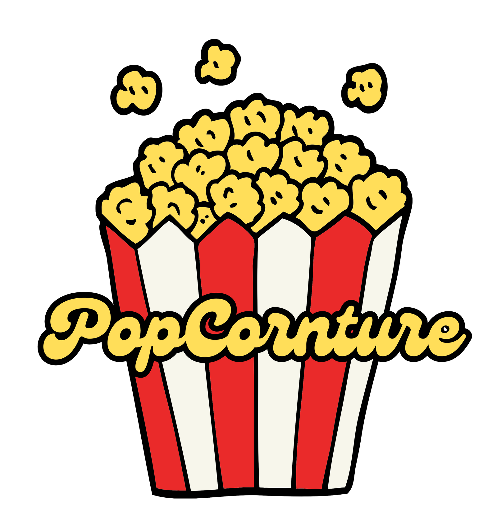 Popcornture logo, popcorn and the name of the page